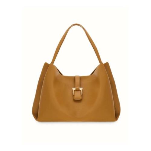 Gele leren tote tas met goudkleurige hardware Salvatore Ferragamo , Ye...