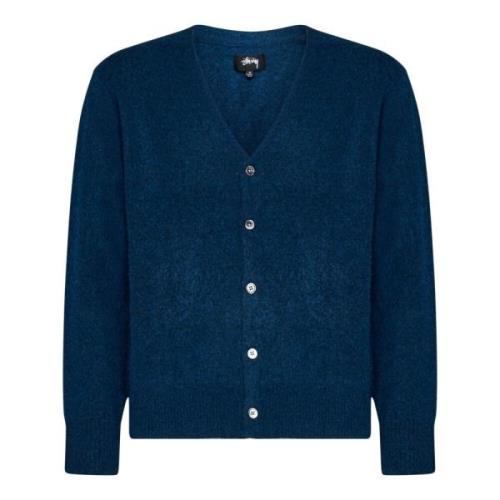 Blauwe V-hals trui met parelknopen Stüssy , Blue , Dames