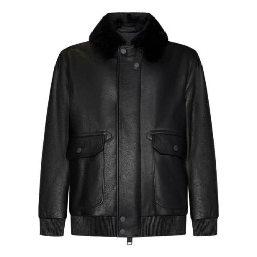 Zwarte Shearling Leren Jas Brioni , Black , Heren