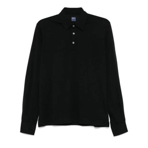 Zwart Poloshirt Fijn Gebreid Fedeli , Black , Heren