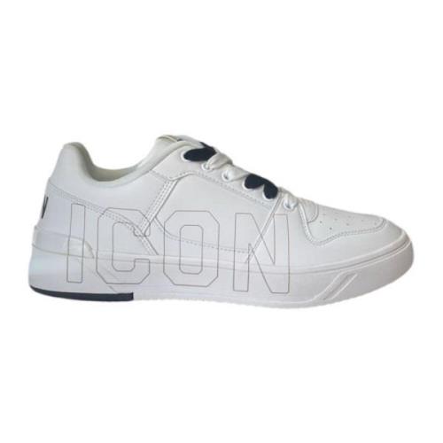 Witte Leren Sneaker met Maxi Logo Icon Denim , White , Heren