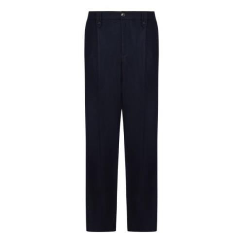 Blauwe Wol Straight Leg Broek Emporio Armani , Blue , Heren