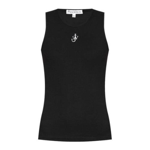 Zwart Geborduurd Anker Logo Tanktop JW Anderson , Black , Dames