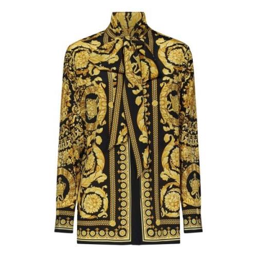 Zwarte Barocco Print Zijden Overhemd Versace , Yellow , Dames