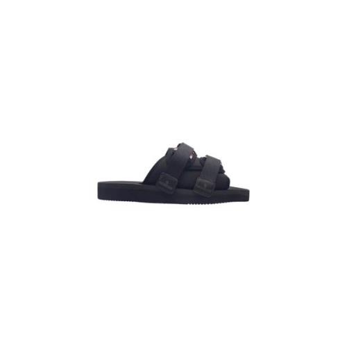 Zwarte Slide Sandalen Moncler , Black , Heren