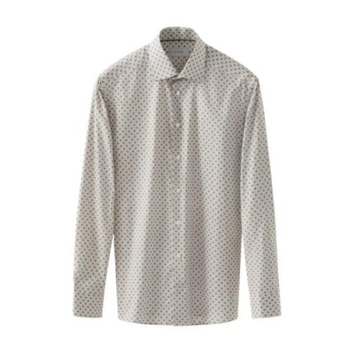 Geometrische Handtekening Twill Shirt Print Eton , Beige , Heren