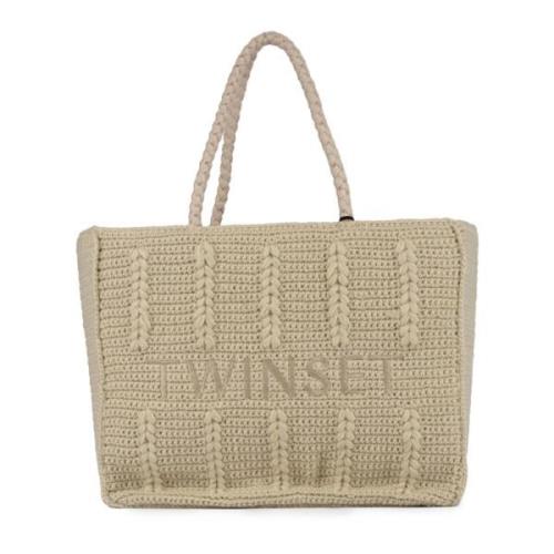 Geborduurde Tricot Gebreide Handtas Twinset , Beige , Dames