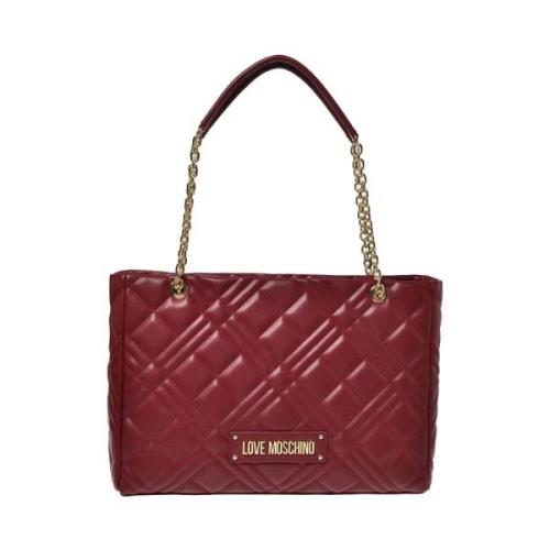 Rode Leren Shopper Tas Moschino , Red , Dames