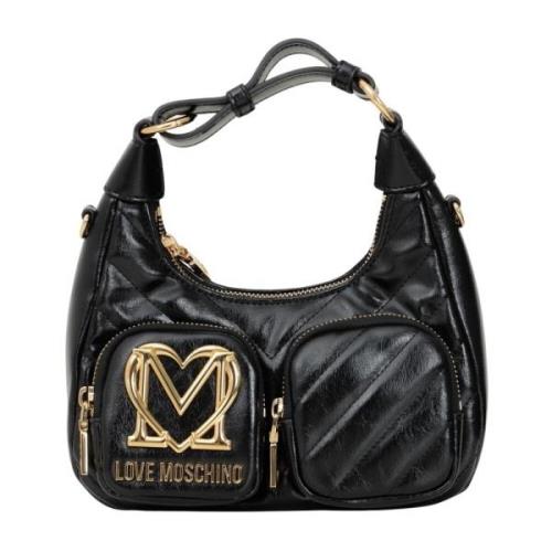 Zwarte schoudertas met gouden details Love Moschino , Black , Dames