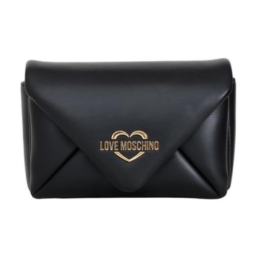 Zwarte schoudertas met gouden logo Love Moschino , Black , Dames