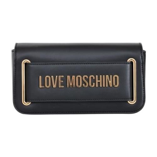 Zwarte Crossbody Tas met Gouden Logo Love Moschino , Black , Dames