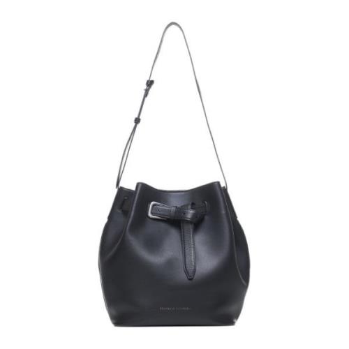 Zwarte Leren Bucket Bag met Verstelbare Band Brunello Cucinelli , Blac...