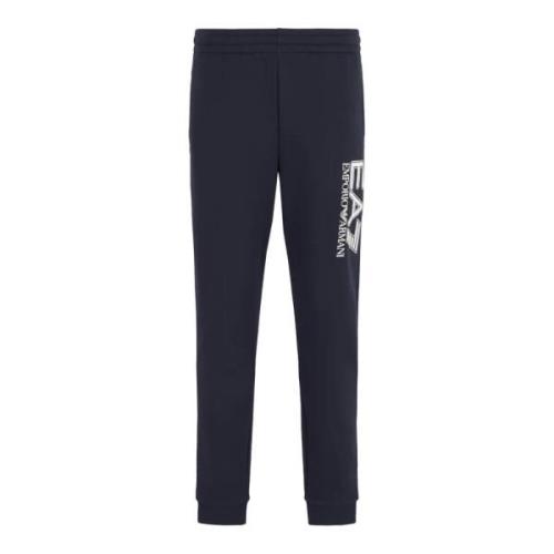 Blauwe Katoenen Jogger met Wit Logo Emporio Armani EA7 , Blue , Heren