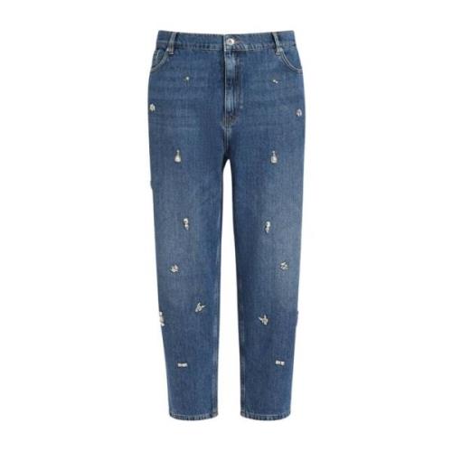 Boyfriend Fit Katoenen Jeans met Decoratieve Stenen Marina Rinaldi , B...