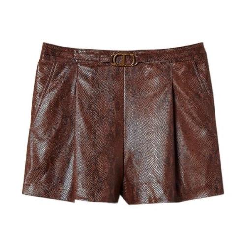 Bruine Shorts van Imitatieleer met Hagedis-Huideffect Twinset , Brown ...