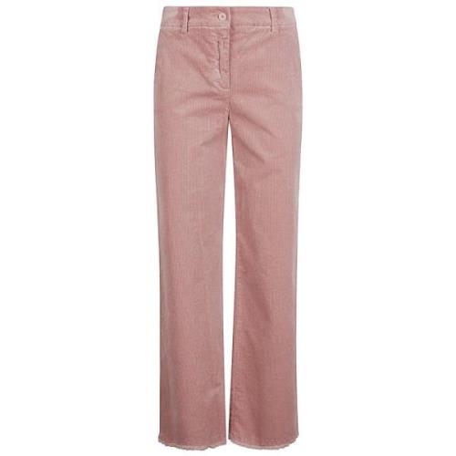 Koraalrode Fluweel Wijde Pijp Broek Via Masini 80 , Pink , Dames