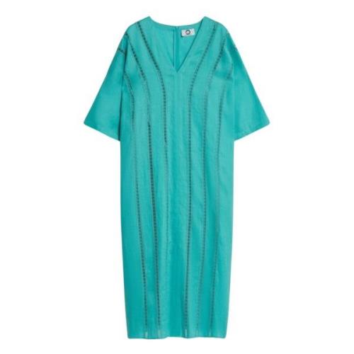 Turquoise Linnen Zomerjurk met V-Hals Marina Rinaldi , Blue , Dames