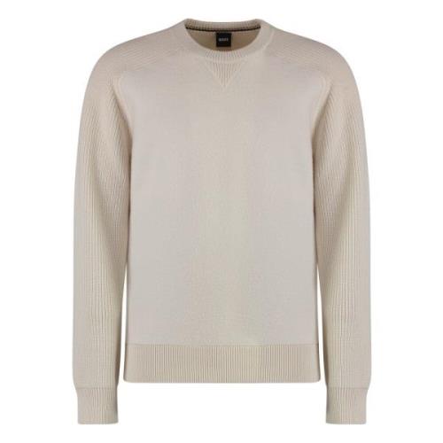 Geribbelde crew-neck sweater in katoenmix Hugo Boss , Beige , Heren