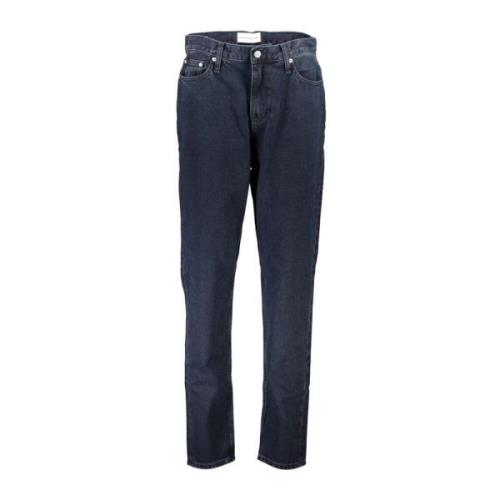 Blauwe Mom Fit Katoenen Jeans met Logo Calvin Klein , Blue , Dames