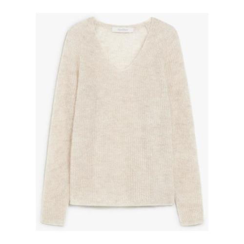 Geribbelde Mohair Trui met Raglanmouwen Max Mara , Beige , Dames