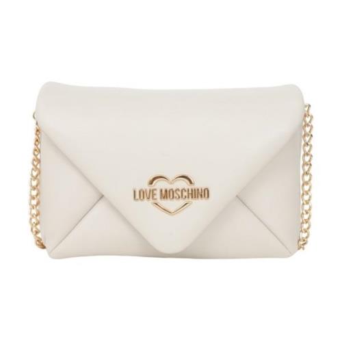 Ivoor Schoudertas met Gouden Logo Love Moschino , Beige , Dames