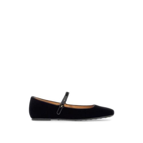 Velvet Ballerina Flats met Monogramknoop Tod's , Black , Dames