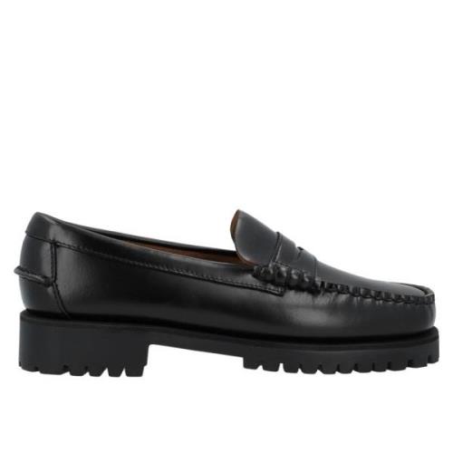 Dames Leren Mocassin Dan Lug Zwart Sebago , Black , Dames