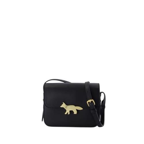 Zwarte Leren Shopper Tas met Schouderband Maison Kitsuné , Black , Dam...