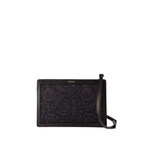 Zwarte Leren Athena Portemonnee Versace , Brown , Unisex