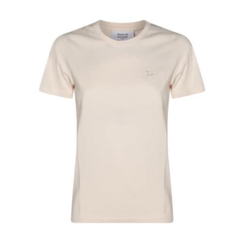 Beige Katoenen T-shirt met Ronde Kraag Maison Kitsuné , Beige , Dames