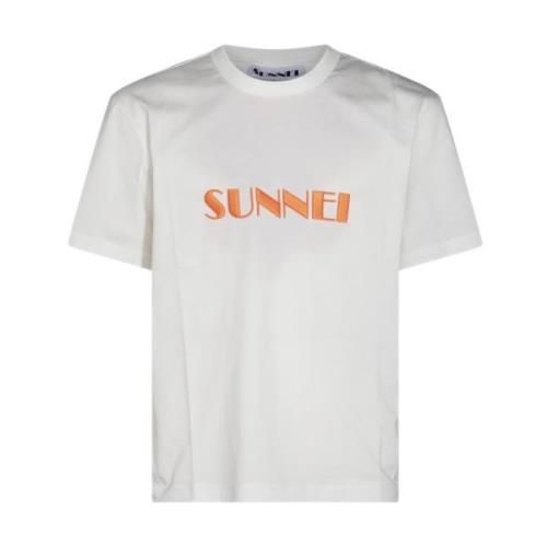 Off-White Katoenen T-shirt met Frontprint Sunnei , White , Heren