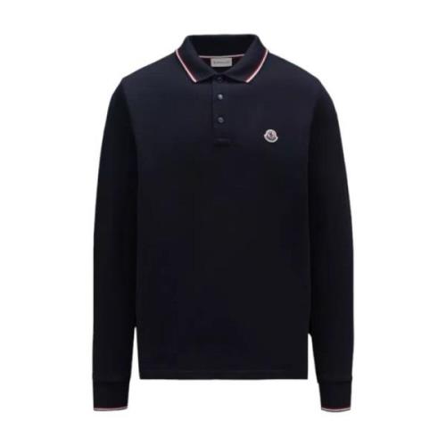 Navy Polo Shirt Lange Mouw Moncler , Blue , Heren