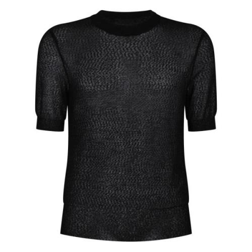 Zwart Crewneck T-shirt Semitransparant Korte Mouw Ami Paris , Black , ...