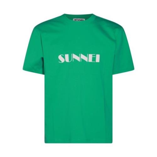 Groene Katoenen T-shirt met Frontprint Sunnei , Green , Heren