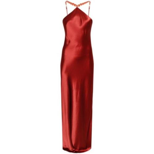 Satijnen Halter Slip Jurk met Kralen Bandjes Staud , Red , Dames