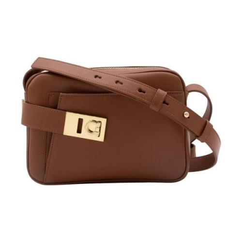 Bruin Leren Cameratas Crossbody Tas Salvatore Ferragamo , Brown , Dame...