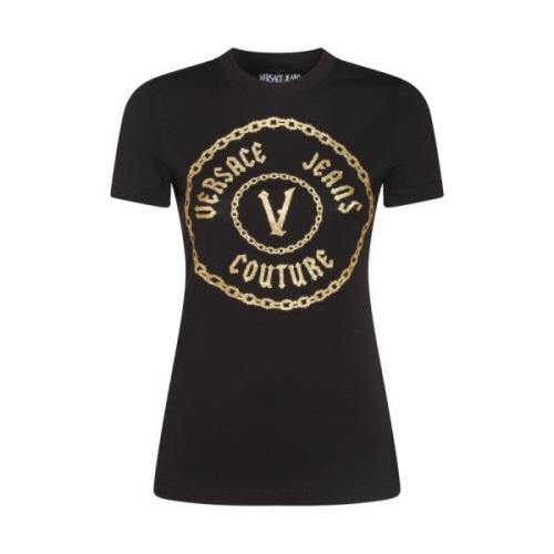 Zwart Katoenen Logo Print T-shirt Versace Jeans Couture , Black , Dame...