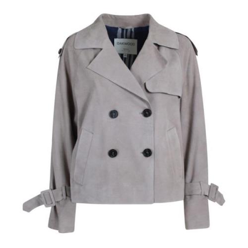 Leren Jack met Raglanmouwen en Brede Revers Oakwood , Beige , Dames