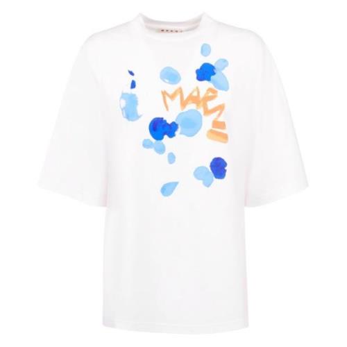 Logo Print Oversized T-Shirt Lily White Marni , White , Heren