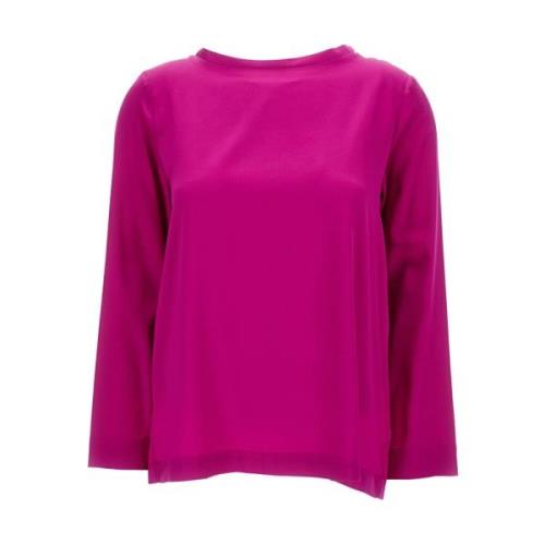 Fuchsia Zijden Crewneck Sweater Plain Units , Pink , Dames