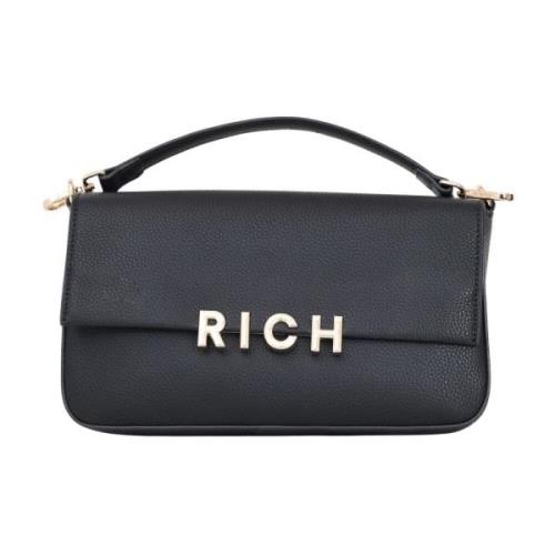 Zwarte handtas met metalen logodetail Richmond , Black , Dames