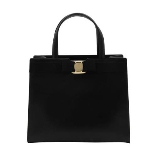 Zwarte leren Vara tote tas Salvatore Ferragamo , Black , Dames