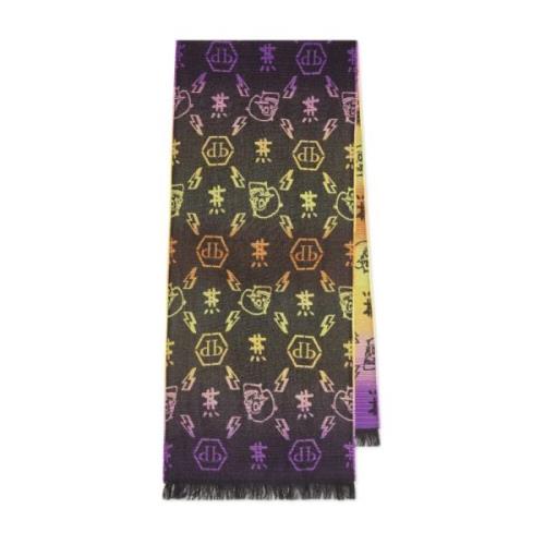 Regenboog Jacquard Franje Sjaal Philipp Plein , Black , Unisex