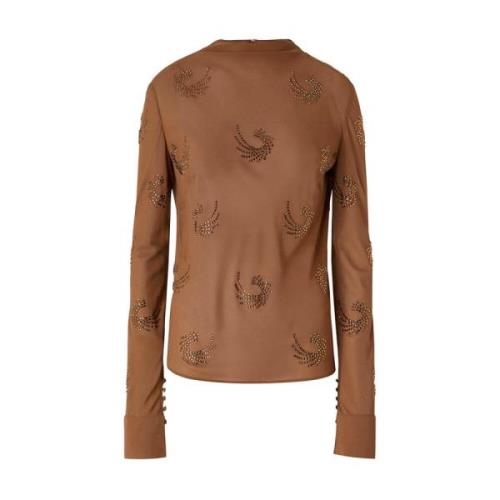 Bruine Georgette Blouse met Strass Pinko , Brown , Dames