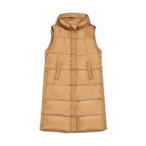 Lange Pufferjas met Horizontaal Gestikt Streepmotief Max Mara , Brown ...