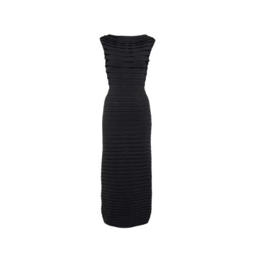 Zwarte Gestreepte Midi Jurk Elegante Stijl Alaïa , Black , Dames