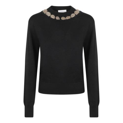 Zwarte Sweater met Munt Detailing Paco Rabanne , Black , Dames