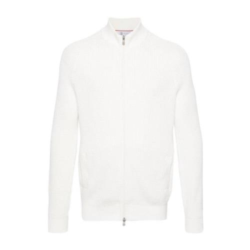 Wit Geribbeld Katoen Zip Vest Brunello Cucinelli , White , Heren