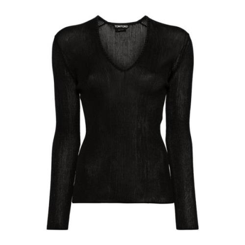 Zwart Sheer Fine-Ribbed Topwear Aw24 Tom Ford , Black , Dames