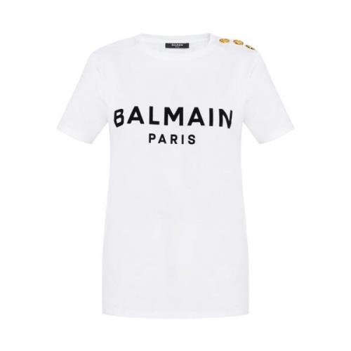 Logo-bedrukt T-shirt Balmain , White , Dames